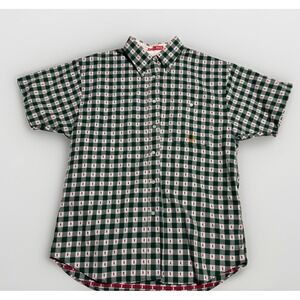 Vintage Texas Cotton Plaid Shirt Men's Large Green Plaid Red Chilis  Made in USA